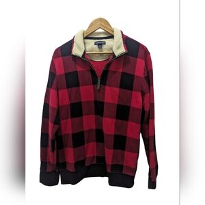Land’s End Buffalo Plaid Pullover Womens Size Small Quarter Zip Fleece Collar